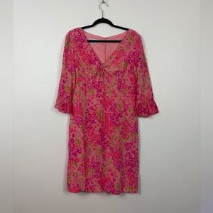 Maggy London Silk Floral Pink Barbie Babydoll Mini Dress 10